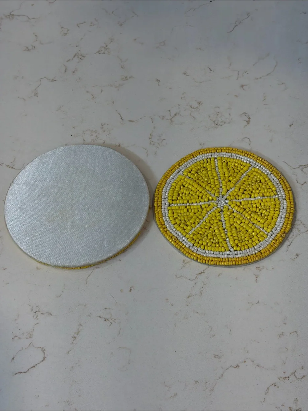 Yellow Beaded Lemon Slice Coasters - Set of 2